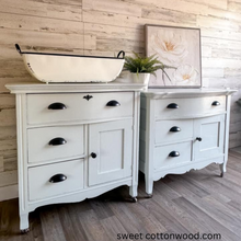 Load image into Gallery viewer, Cabinets painted in Wise Owl Sea Salt by Sweet Cottonwood
